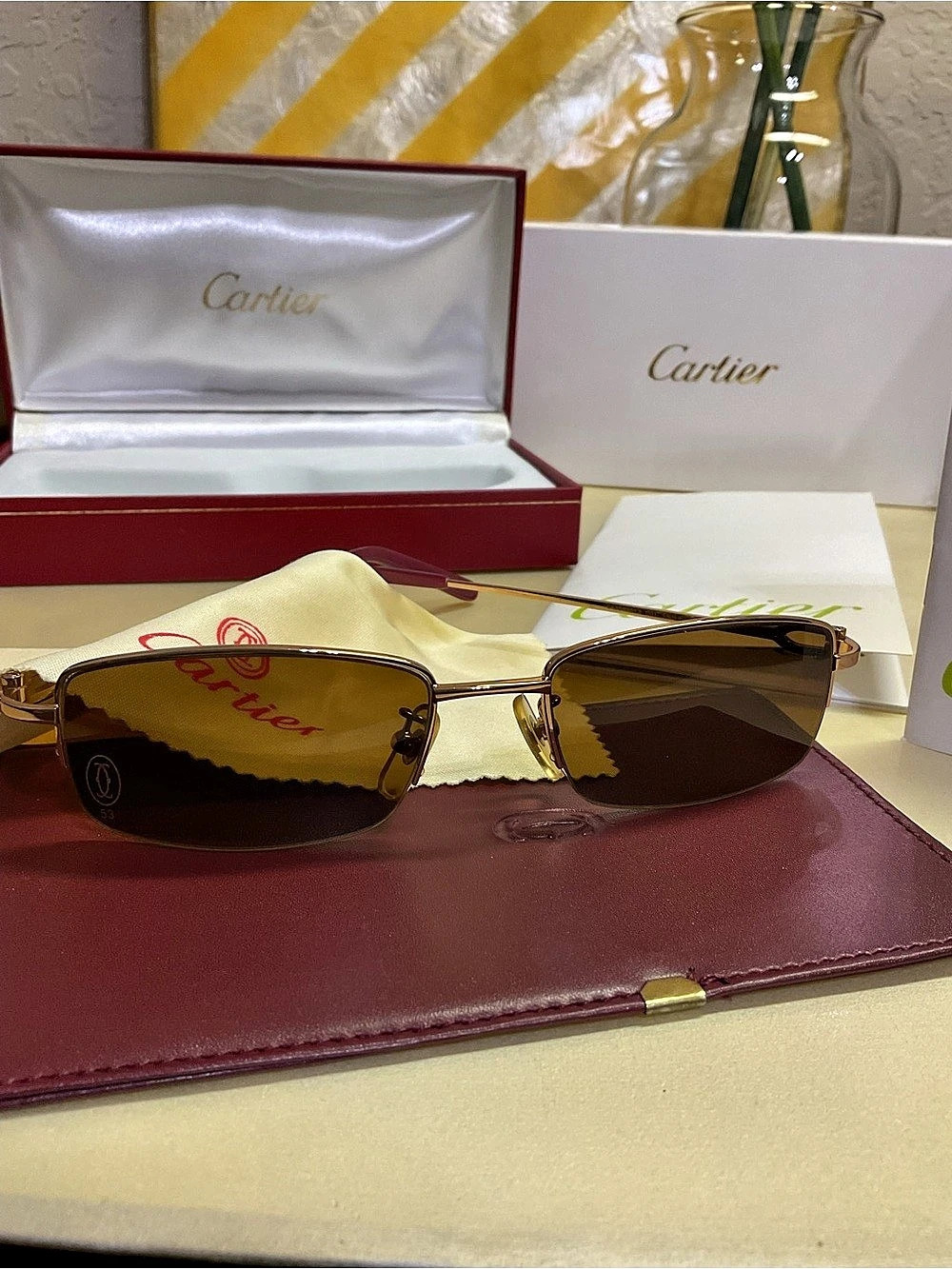 Cartier Gold-Tone Brown Lens Sunglasses